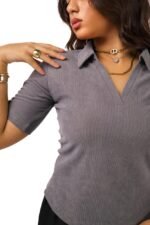 Grey velvet top - Image 2